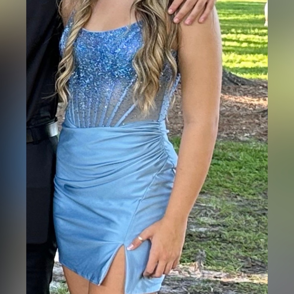 Strapless Fitted Ruched Homecoming Dress with Embellished Corset
